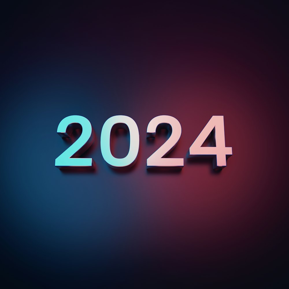 a blue and pink background with the numbers 2024