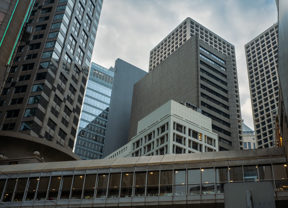 a group of tall buildings in a city