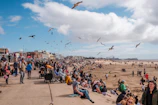 Sunny Beach promenade bustling with locals and tourists in summer