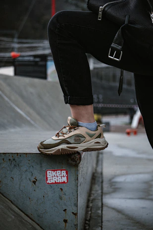 Rageraptor sneakers in motion on a skatepark ramp, capturing dynamic energy and style