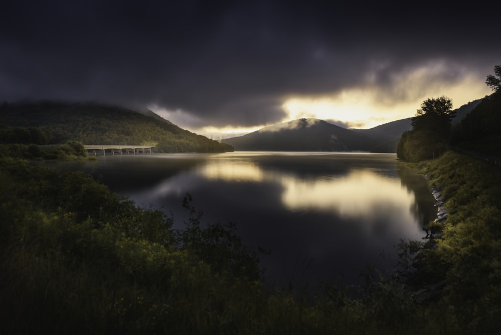 a large body of water surrounded by mountains