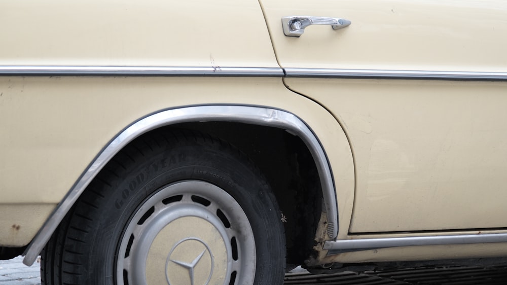 a close up of the tire of a car