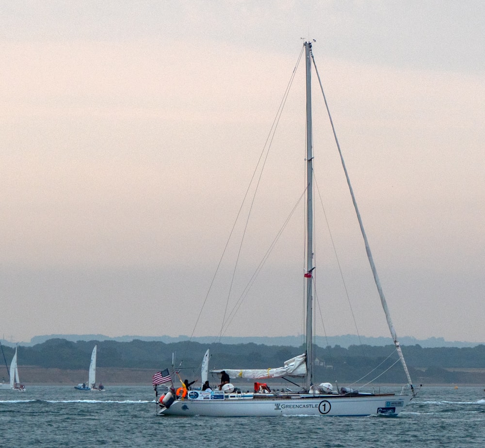 a group of people on a sailboat in the water