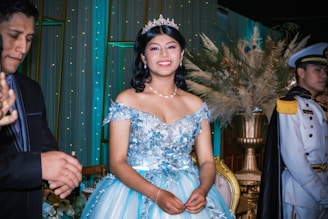 A candid shot of a smiling companion elegantly dressed, ready for an evening event.