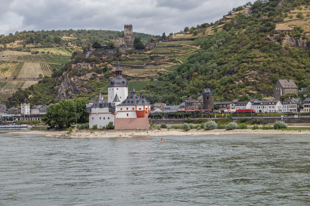 a river with a castle in the middle of it