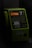 A green public telephone booth with a numeric keypad and a slot for a telephone card. The lighting is dim, giving the telephone a dark and slightly retro appearance. The phone has buttons with numbers, symbols and instructions written in Japanese. An orange display screen can be seen in the middle part, above the keypad. The handset is placed on the left side of the phone.