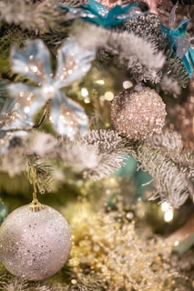 Close-up of a beautifully decorated Christmas tree.