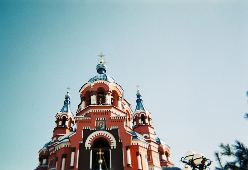 a church with a clock on the front of it