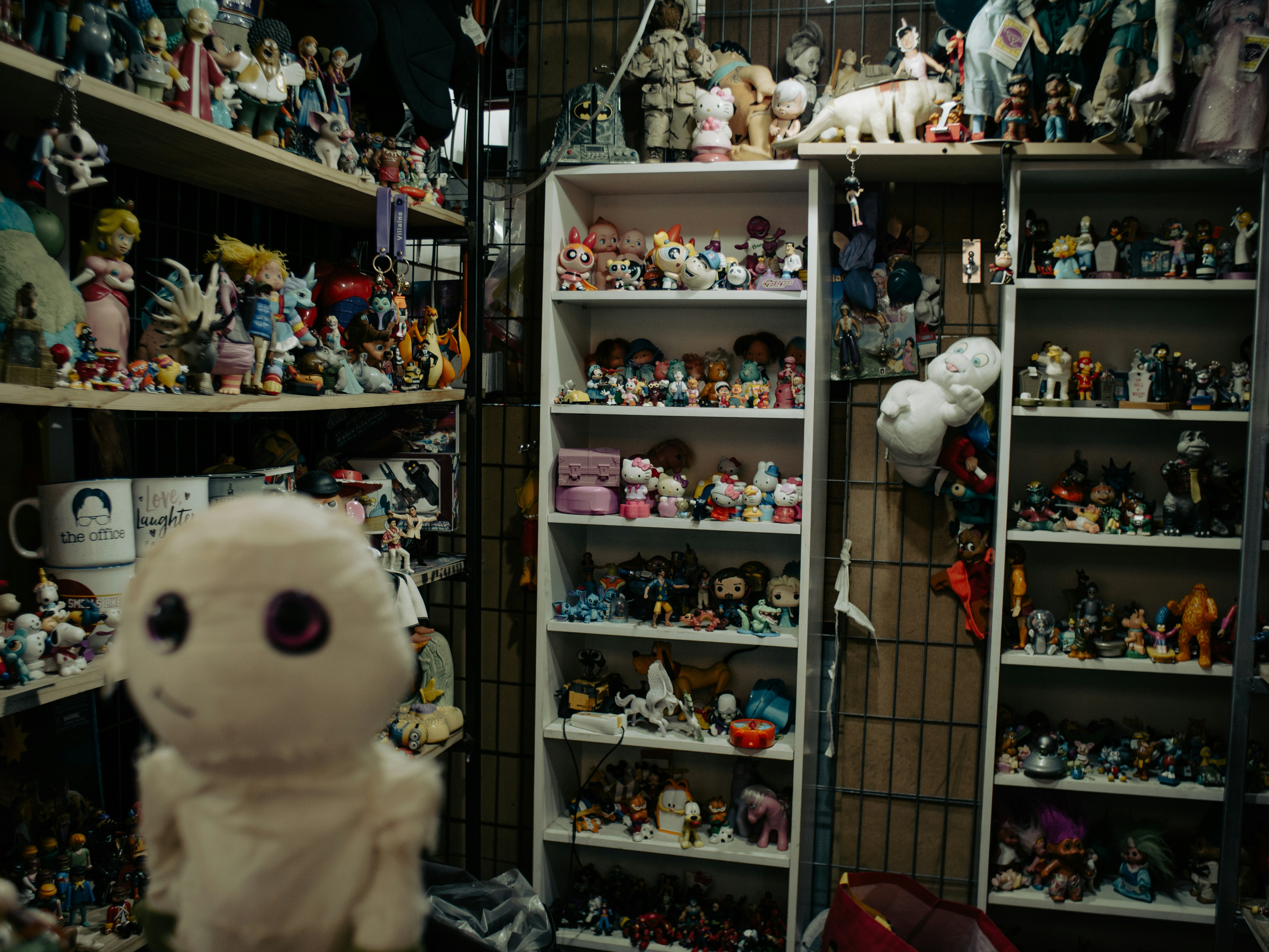 a room filled with shelves filled with lots of toys, 
