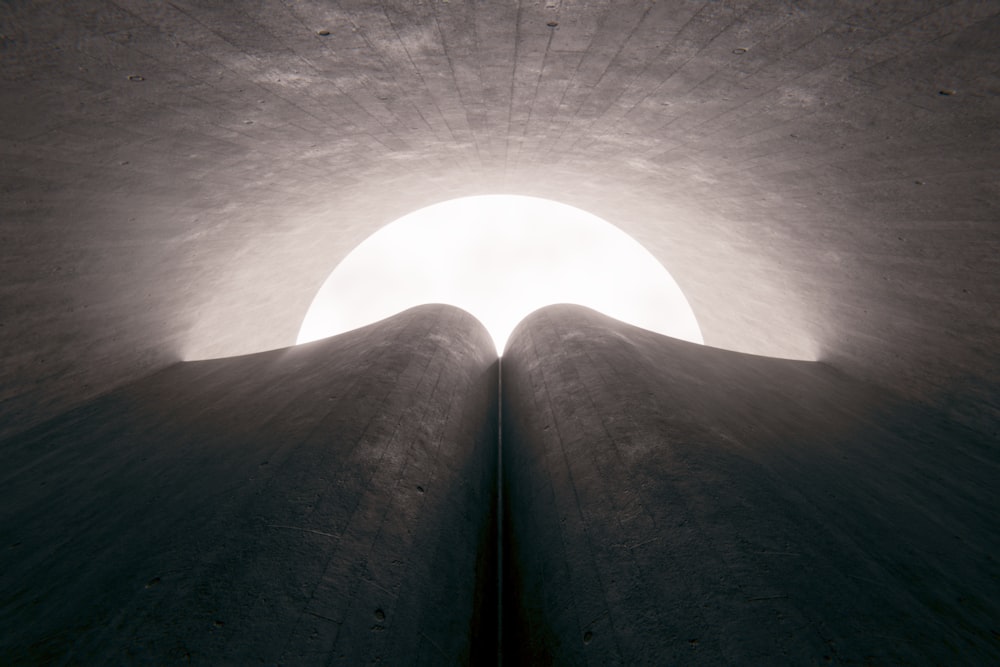 a view of the inside of a concrete tunnel