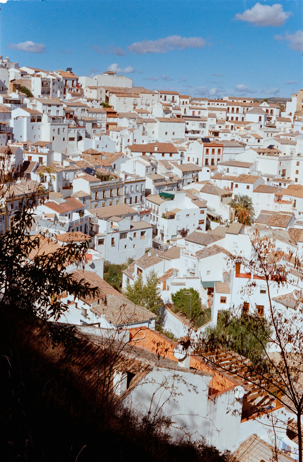 a view of a city with white buildings