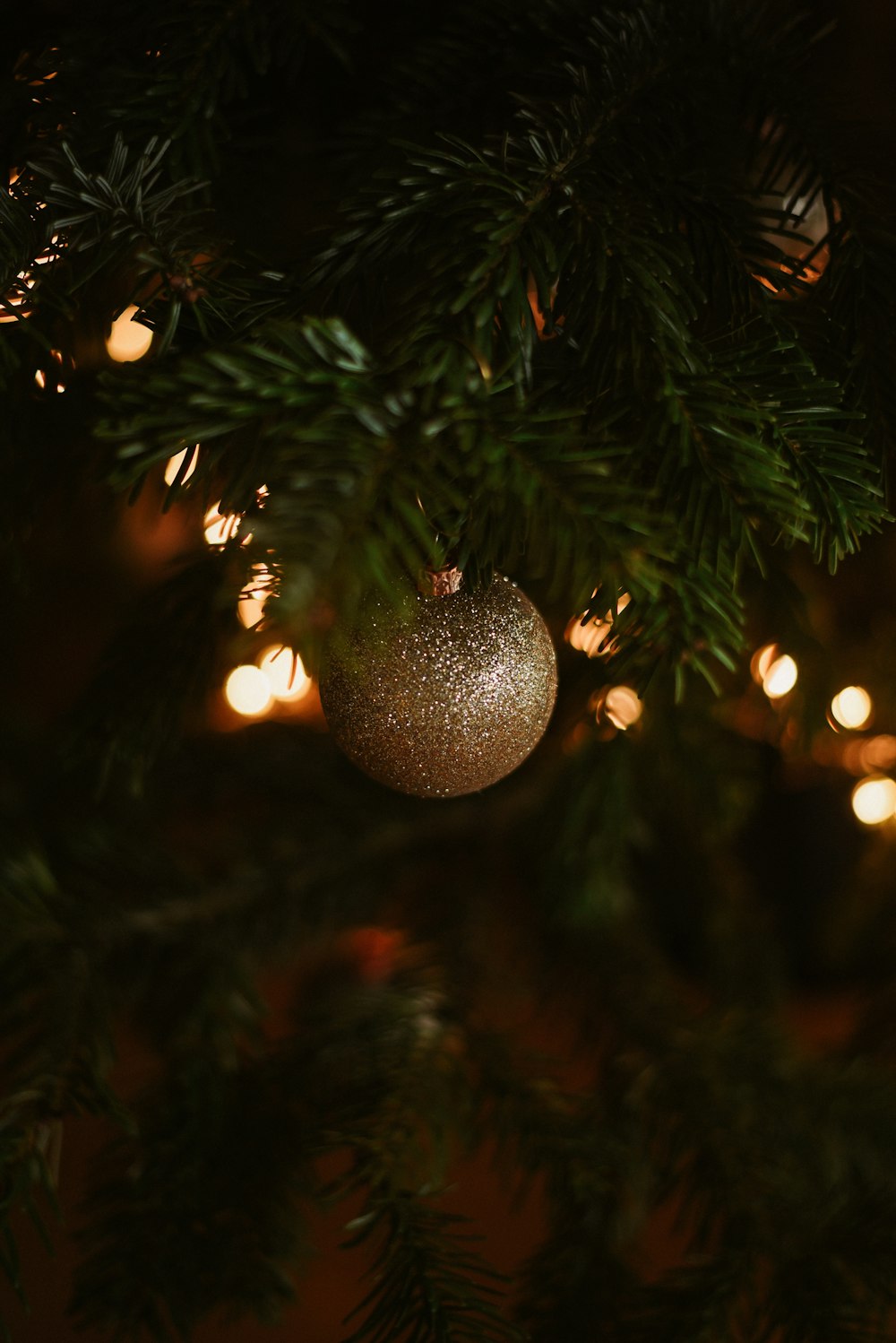 a christmas ornament hanging from a christmas tree