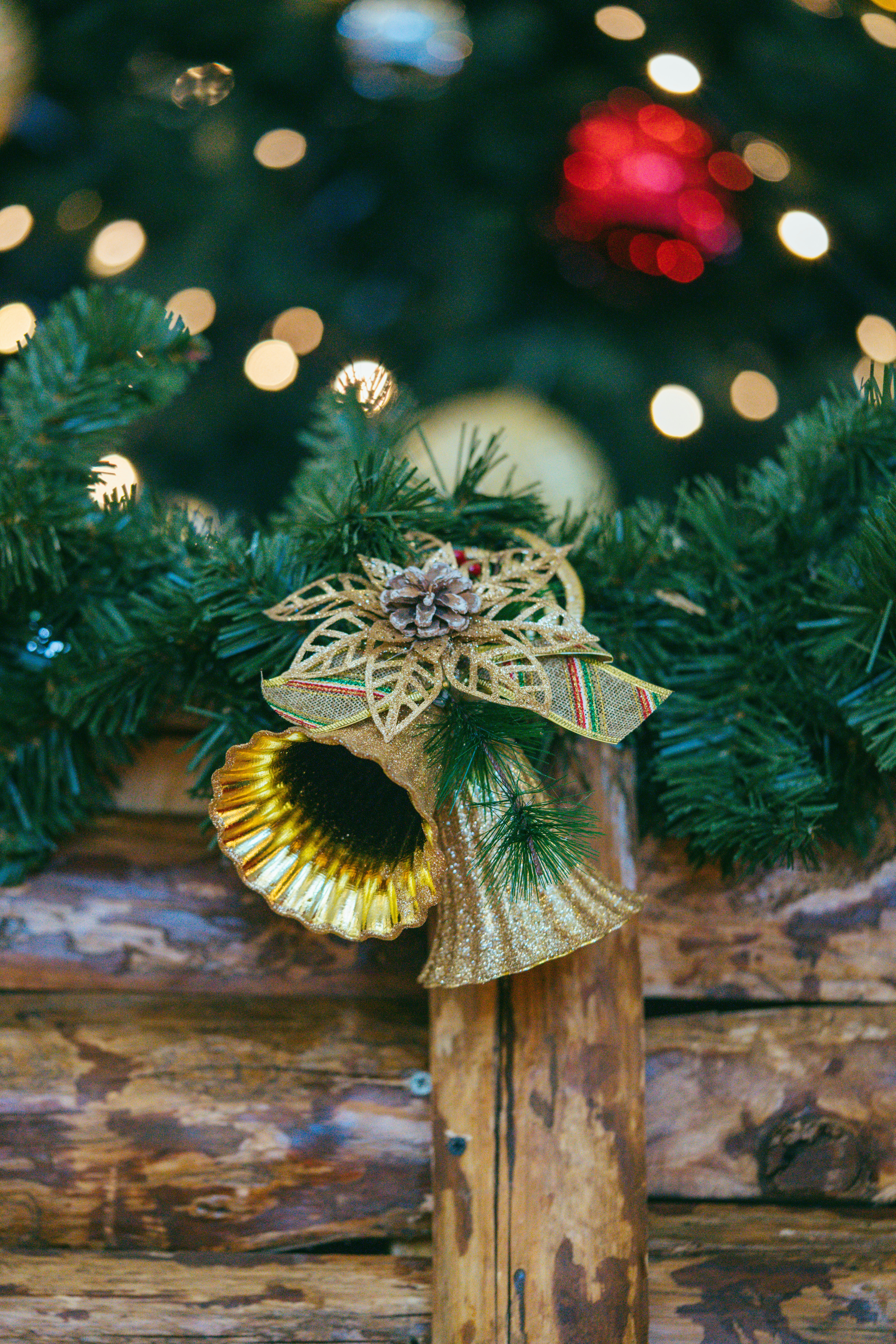 Christmas Tree, Ornaments and Green Background