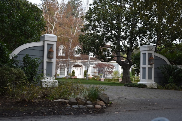 A newly graded driveway leading up to a modern custom home surrounded by lush greenery.
