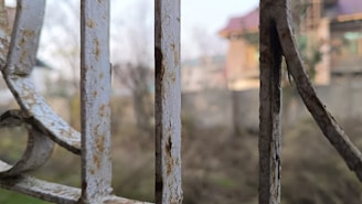Close-up of our team carefully repainting the railing of a residential villa.