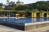 An impressive swimming pool under construction with surrounding landscaping.