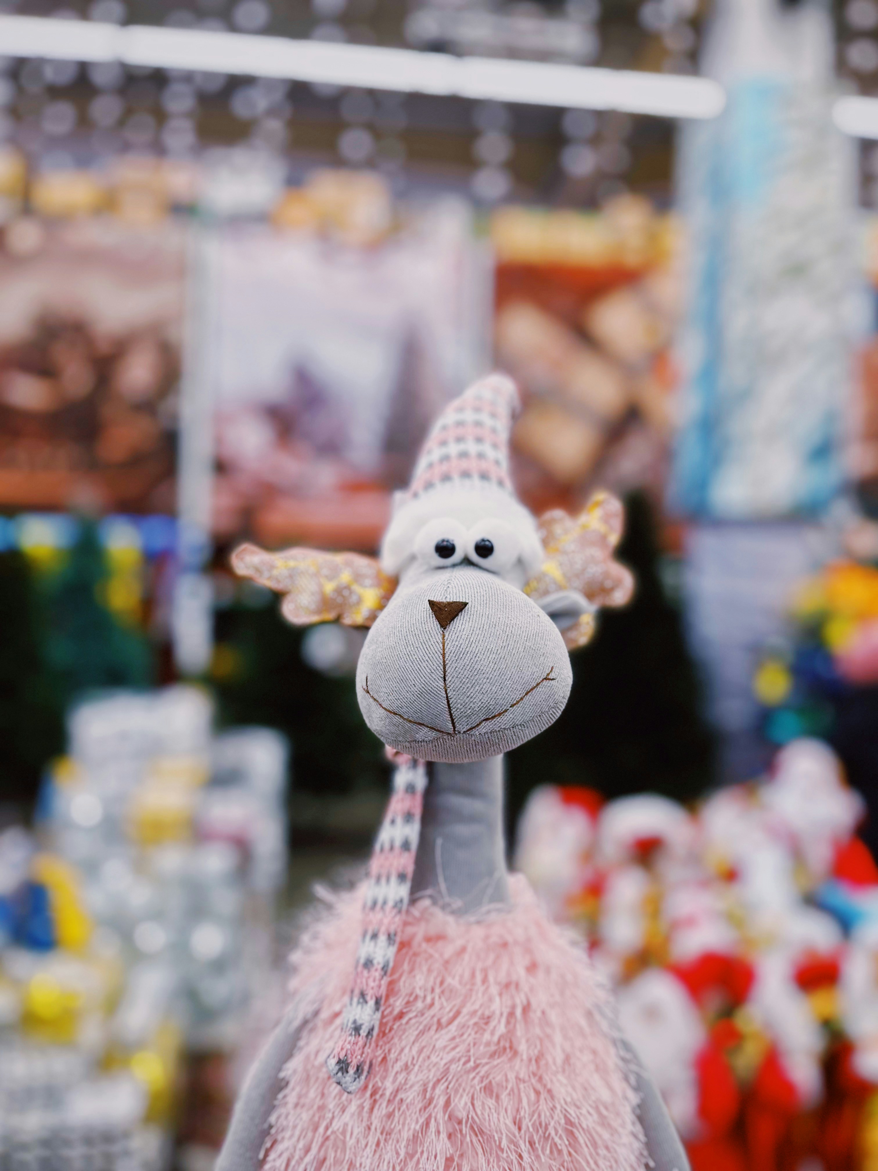 a close up of a stuffed animal in a store