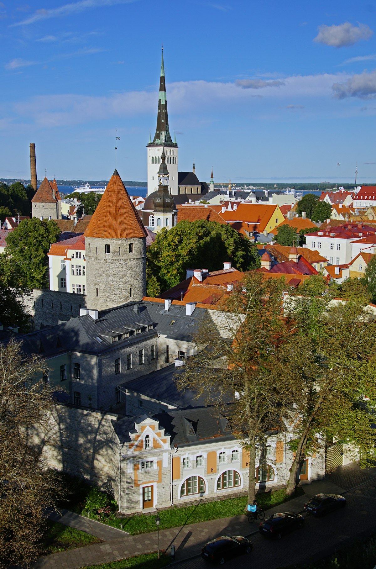 Tallinn Town Hall Square with medieval guild houses and tourists