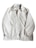A light beige or off-white jacket with a zipper closure and a collar. The jacket has long sleeves with elastic cuffs and side pockets. The fabric appears to be smooth and slightly shiny. A label is visible on the inside near the collar.