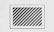 A rectangular, white air vent is mounted on a white wall. The vent has diagonal slats that create a dynamic pattern of shadows and light.