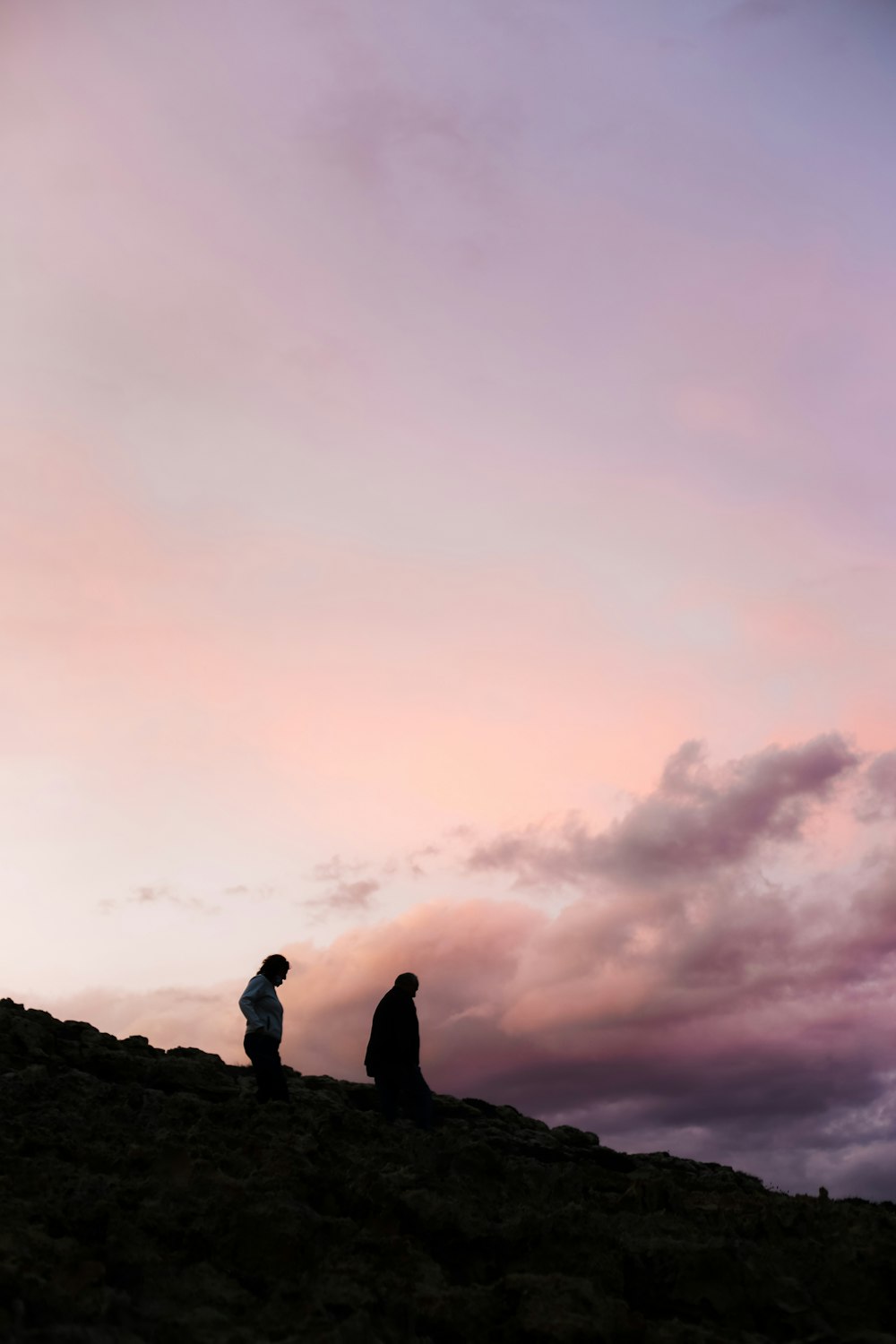 a couple of people standing on top of a hill