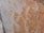 A close-up of a marble surface featuring intricate cracks and veining patterns in shades of orange, beige, and light gray. The texture appears smooth with natural imperfections, creating a visually interesting and organic design.