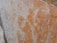 A close-up of a marble surface featuring intricate cracks and veining patterns in shades of orange, beige, and light gray. The texture appears smooth with natural imperfections, creating a visually interesting and organic design.