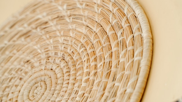 Close-up of a finely woven bamboo bag highlighting its natural texture and craftsmanship.