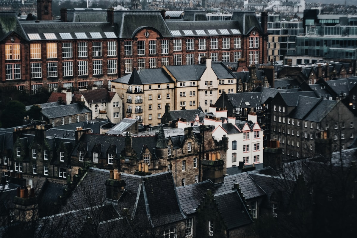Edinburgh January — the historic city buildings in the quiet grey of a winter afternoon