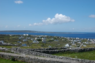 A scenic view of coastal houses in Galicia.