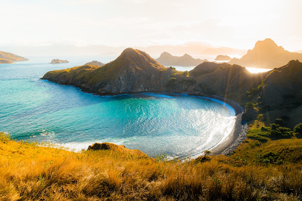 a view of a beach with a body of water