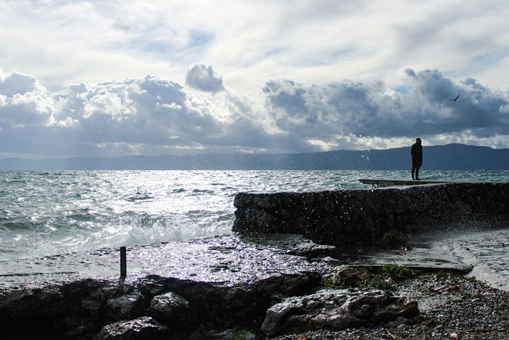 a person standing on the edge of a cliff overlooking the ocean