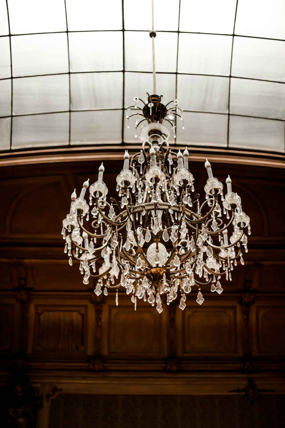 a chandelier hanging from the ceiling of a building