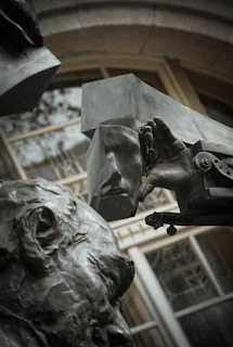 Close-up of a sculpture blending Afro-Hispanic artistic styles with modern elements.