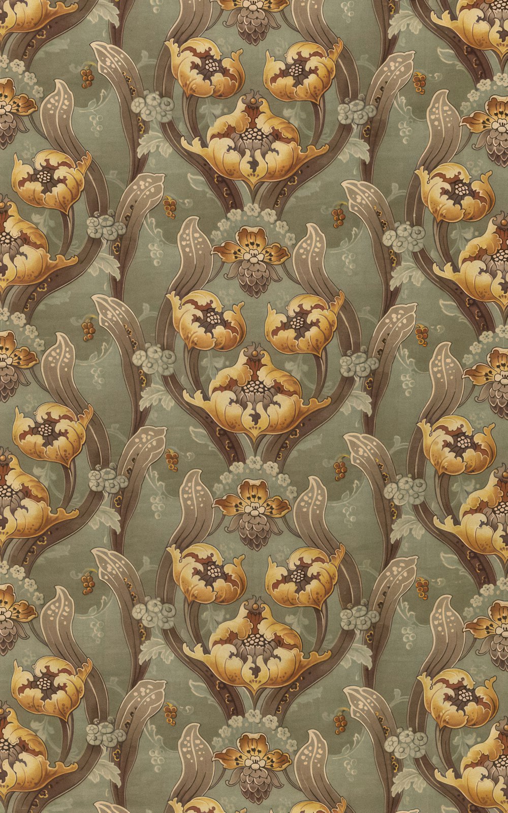 a wallpaper with a bird and flower design