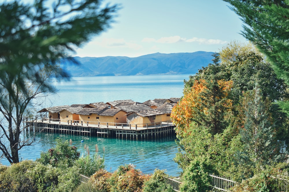 un muelle con casas en medio de un lago