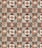 A detailed patchwork quilt pattern featuring a repeating geometric design. Each square is composed of smaller triangles and rectangles in shades of red, black, and beige. The pattern includes floral and paisley elements, with intricate linework and diverse textures providing visual interest.