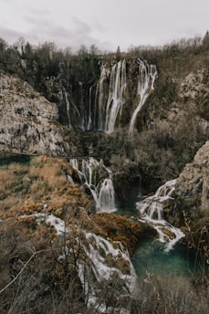 a waterfall in the middle of a forest