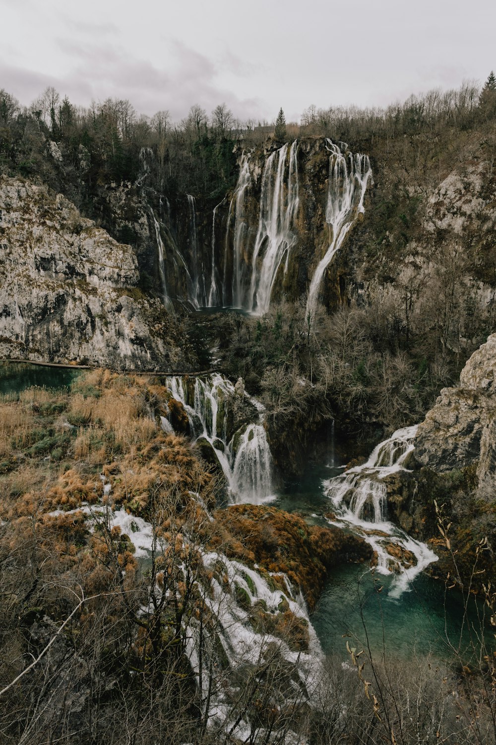 a waterfall in the middle of a forest