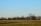 A vintage biplane flying low over an open grassy field with a backdrop of leafless trees under a clear blue sky. The aircraft has colorful markings on its body and tail.