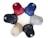 Six baseball caps are arranged in a circular pattern on a white background. The caps are of different colors including red, blue, gray, navy, beige, and black. Each cap features a round logo patch on the brim.