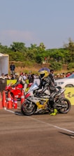 A motorcycle being prepared for a race.