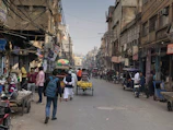 A vibrant street scene in Karachi bustling with daily life.
