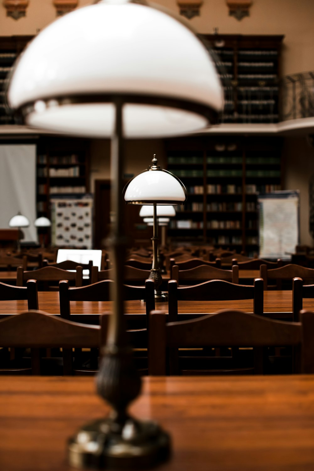 a lamp sitting on top of a wooden table