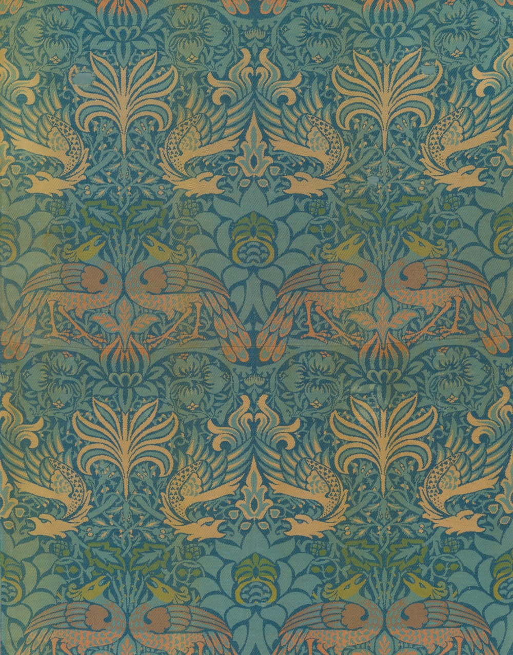 a blue and green wallpaper with an animal design