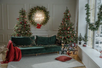 A sparkling clean living room ready for a house warming celebration.
