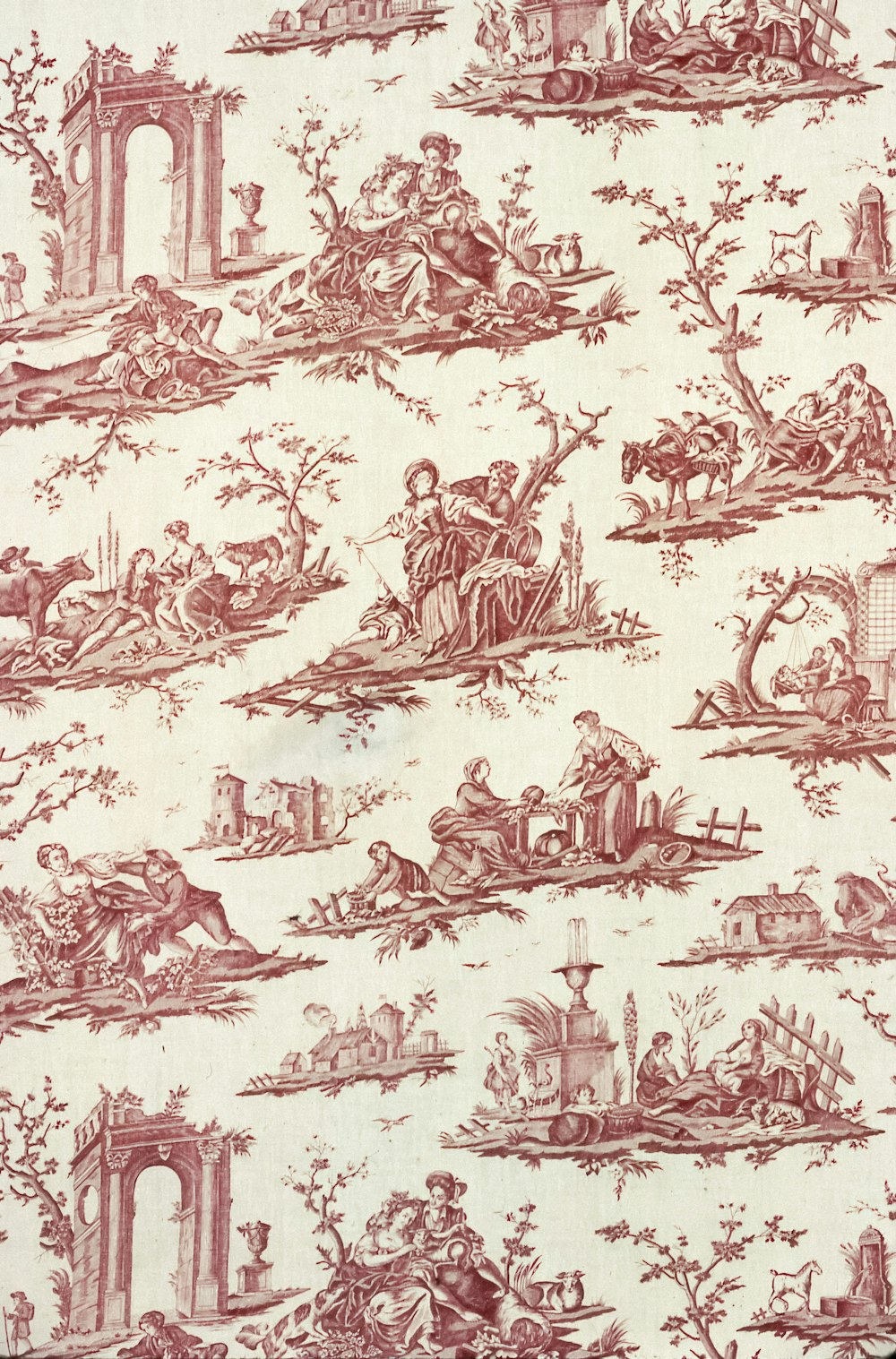 a wallpaper with a pattern of people and animals