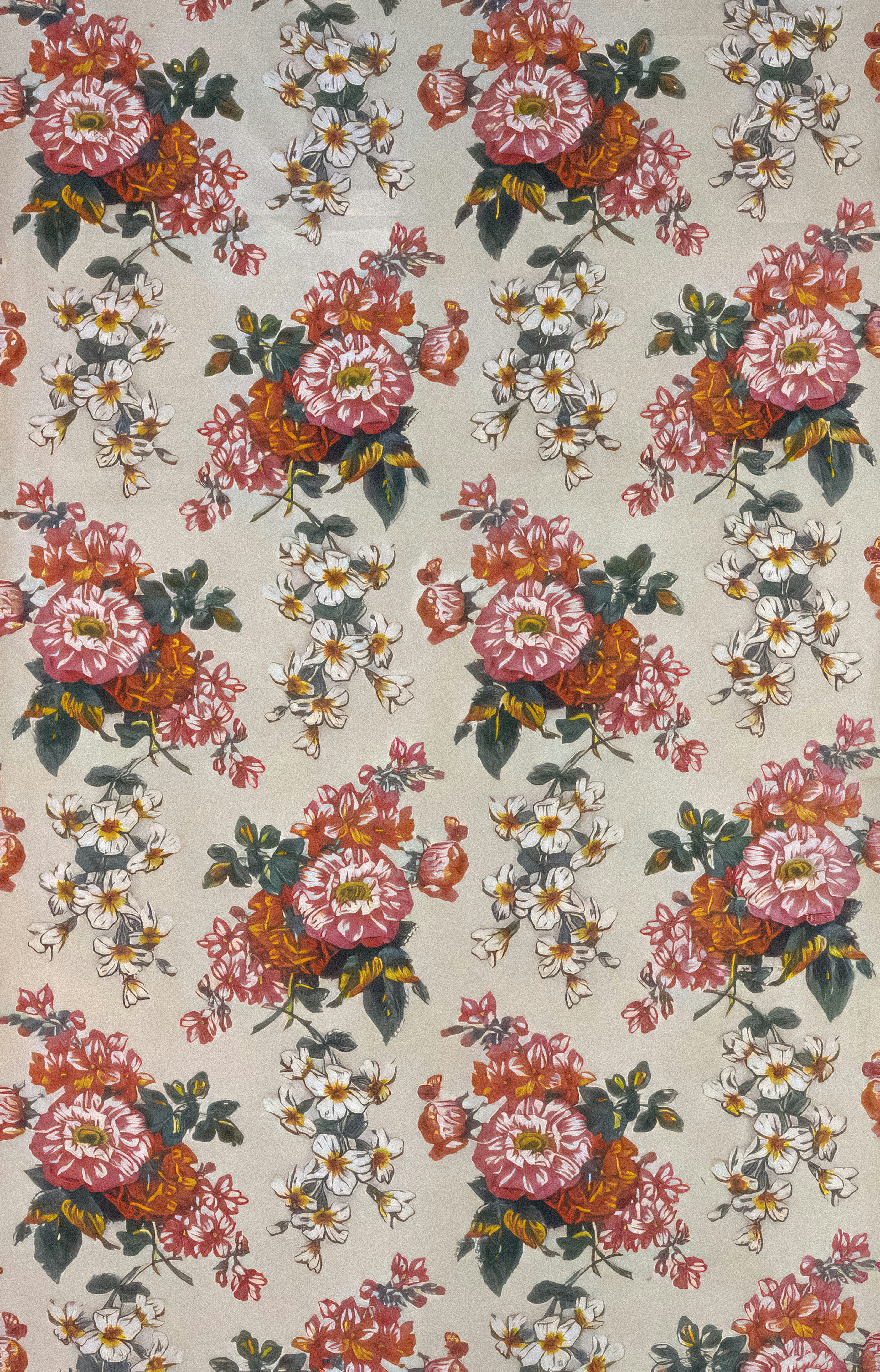 a floral wallpaper with pink flowers on a white background