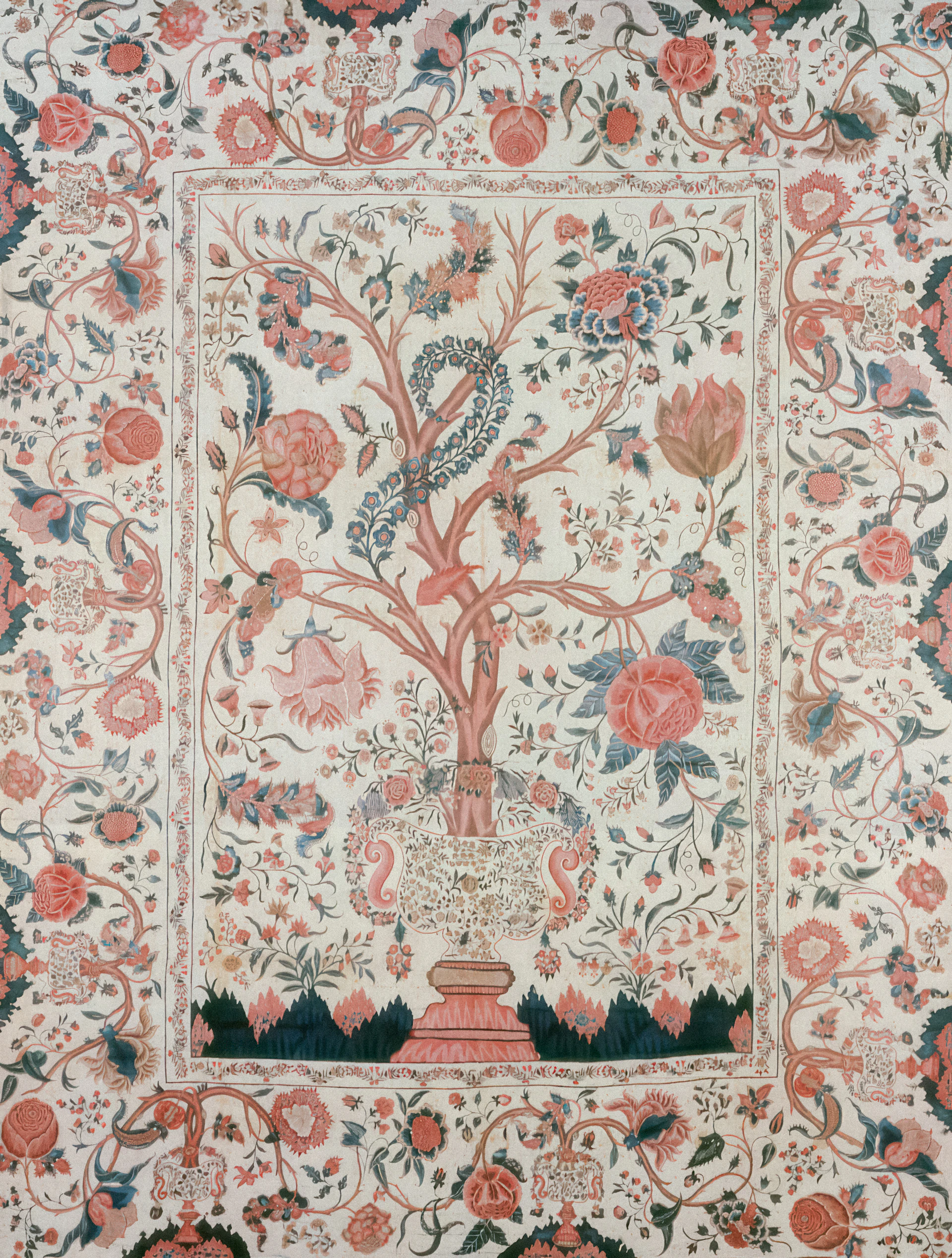 a painting of a vase with a tree on it