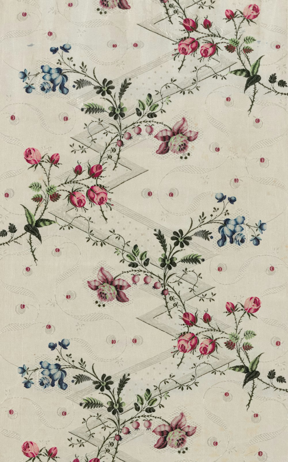 a white background with pink and blue flowers on it